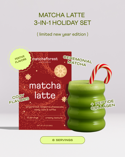 Holiday Matcha Latte 3-in-1 Set | Japanese Matcha with Marine Collagen