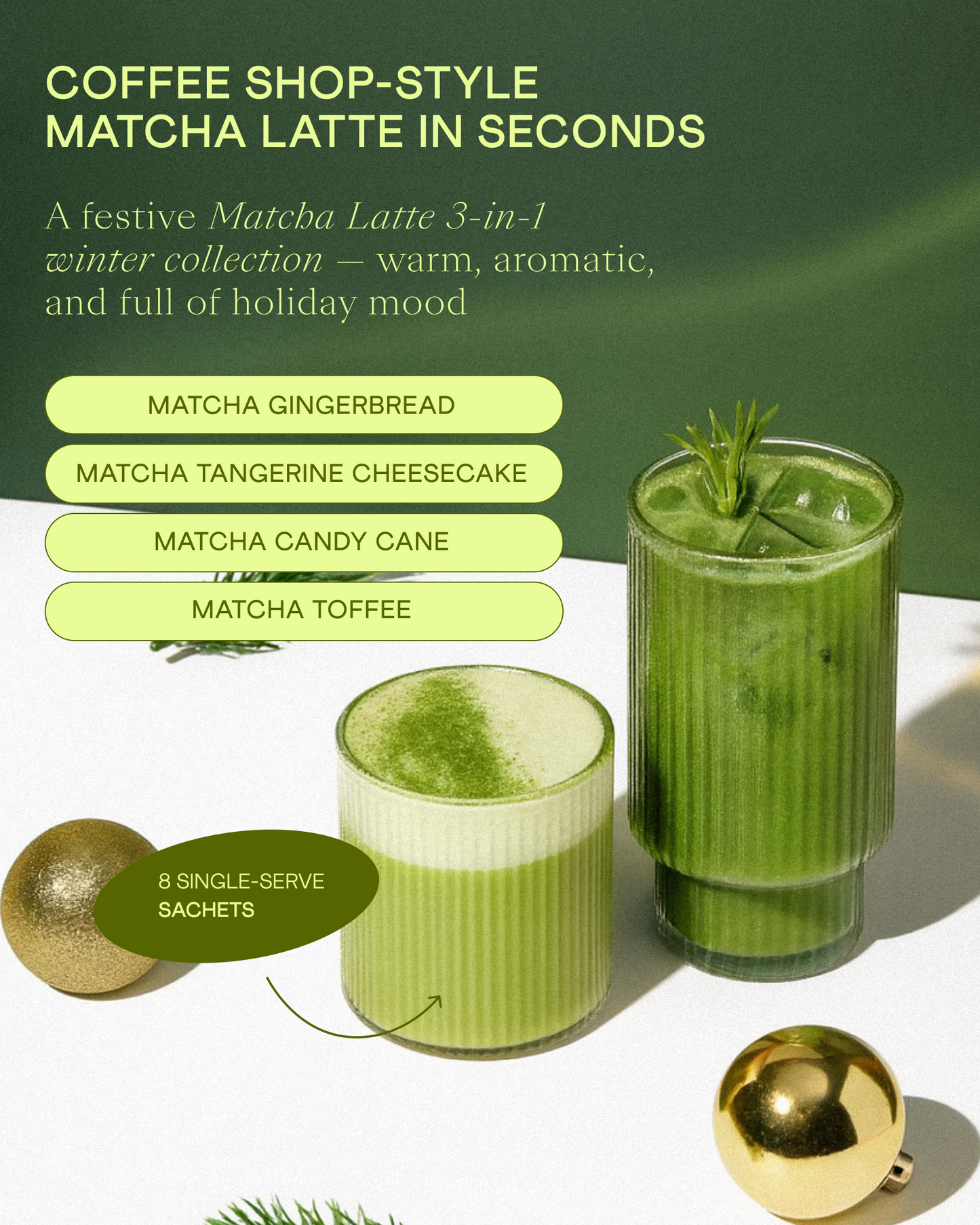 Holiday Matcha Latte 3-in-1 Set | Japanese Matcha with Marine Collagen