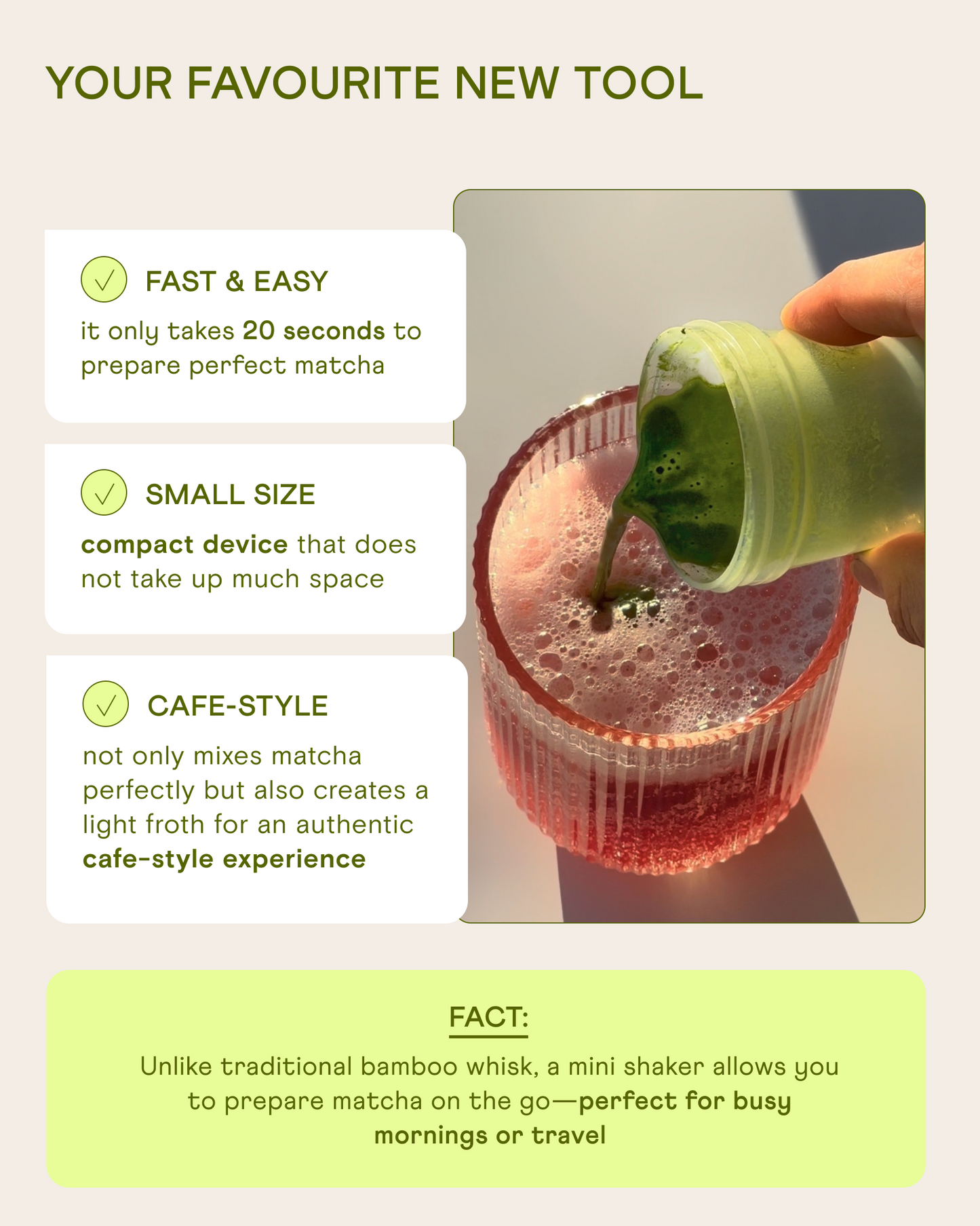 Features of matcha shaker – fast, easy and convenient way to prepare matcha latte & matcha shot